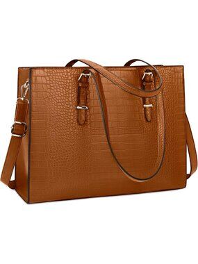 Brown Crocodile Leather Laptop Bag for Women - Water-Resistant Work Tote